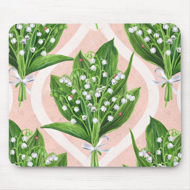 Tapis De Souris Bouquet de lys de la vallée fleurs sur rose (Devant)