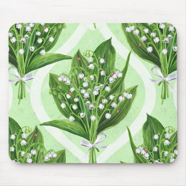 Tapis De Souris Bouquet de lys de la vallée fleurs sur vert (Devant)