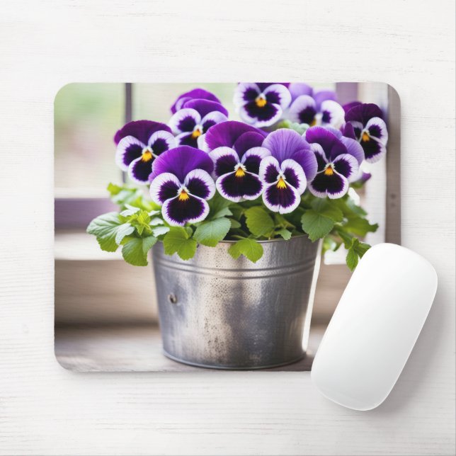 Tapis De Souris Bouquet de pensées violettes (Avec souris)