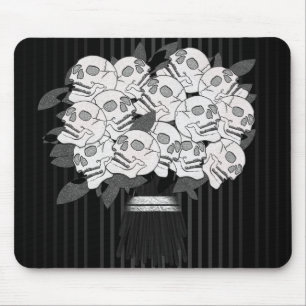 Tapis De Souris Bouquet de Roses de Crâne Noir et Blanc Gothique