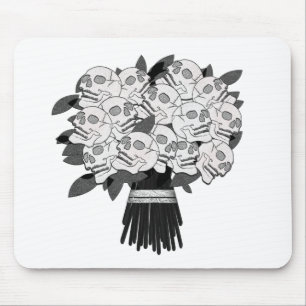 Tapis De Souris Bouquet de roses de crânes gothiques noir et blanc