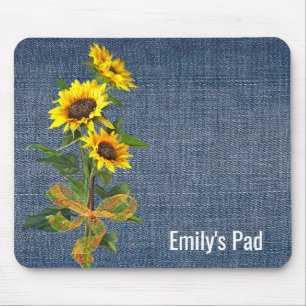 Tapis De Souris Bouquet de tournesol sur Denim