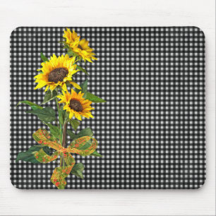 Tapis De Souris Bouquet de tournesol sur En vichy noir
