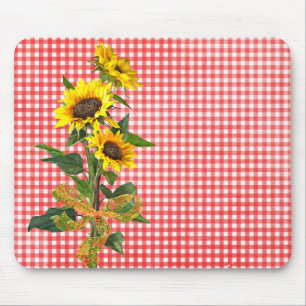 Tapis De Souris Bouquet de tournesol sur En vichy rouge