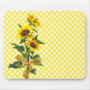 Tapis De Souris Bouquet de tournesol sur la souris En vichy jaune