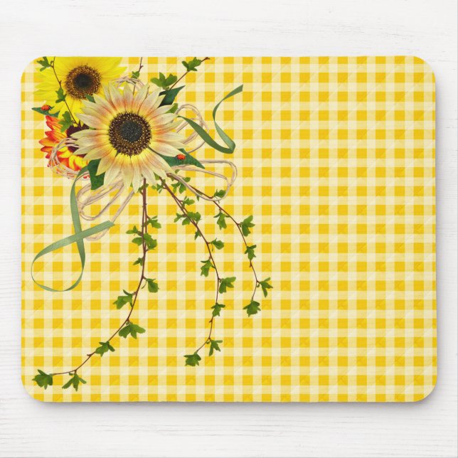 Tapis De Souris Bouquet de tournesols sur gingham (Devant)