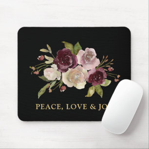 Tapis De Souris Bouquet d'hiver Paix Amour et Joie Noir Vacances
