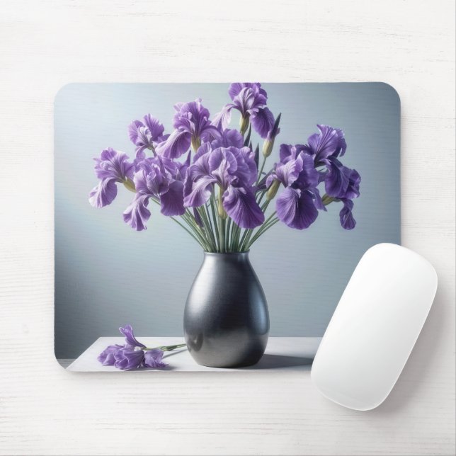 Tapis De Souris Bouquet d'Iris Violets dans un Vase en Étain (Avec souris)