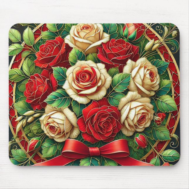 Tapis De Souris Bouquet élégant de roses rouges et blanches (Devant)