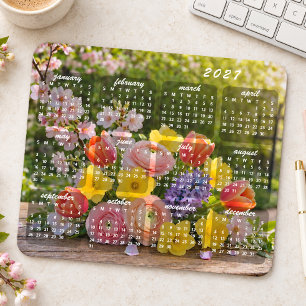 Tapis De Souris Bouquet Floral Coloré Élégant Calendrier 2027