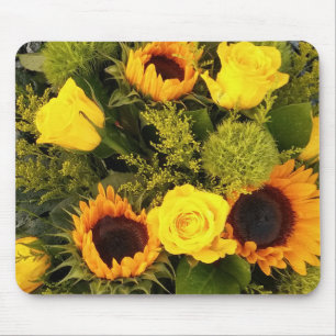 Tapis De Souris Bouquet floral de roses de tournesol de jaune
