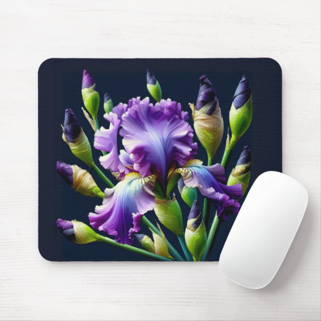 Tapis De Souris Bouquet Iris violet sur noir (Avec souris)