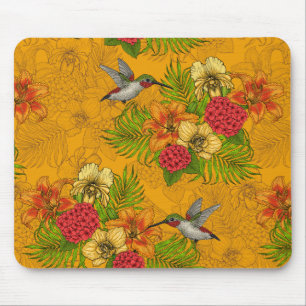 Tapis De Souris Bouquet tropical et colibris 2