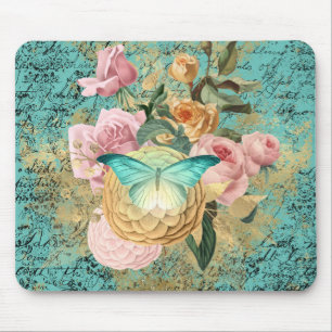Tapis De Souris Bouquet vintage floral et papillon