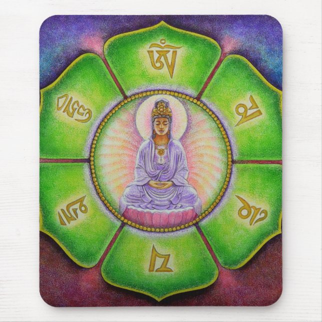 Tapis De Souris Bourdonnement" Mousepad de Kuan Yin "OM Mani Padme (Devant)