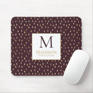 Tapis De Souris Bourgogne Goutte de pluie Or Moderne Monogramme de