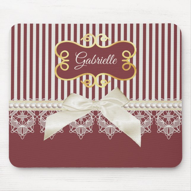 Tapis De Souris Bourgogne Rayure Dentelle Nom (Devant)