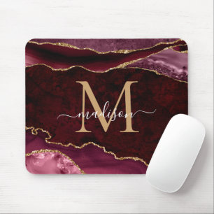 Tapis De Souris Bourgogne Rouge or étincelle Géode d'âge Monogramm