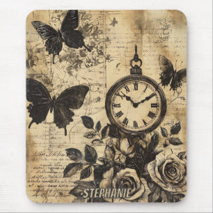 Tapis De Souris Boussole Vintage & Papillon - Papier Rustique