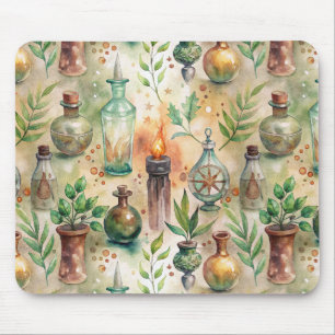 Tapis De Souris Bouteilles d'Herbaliste Rustiques Vert Brun