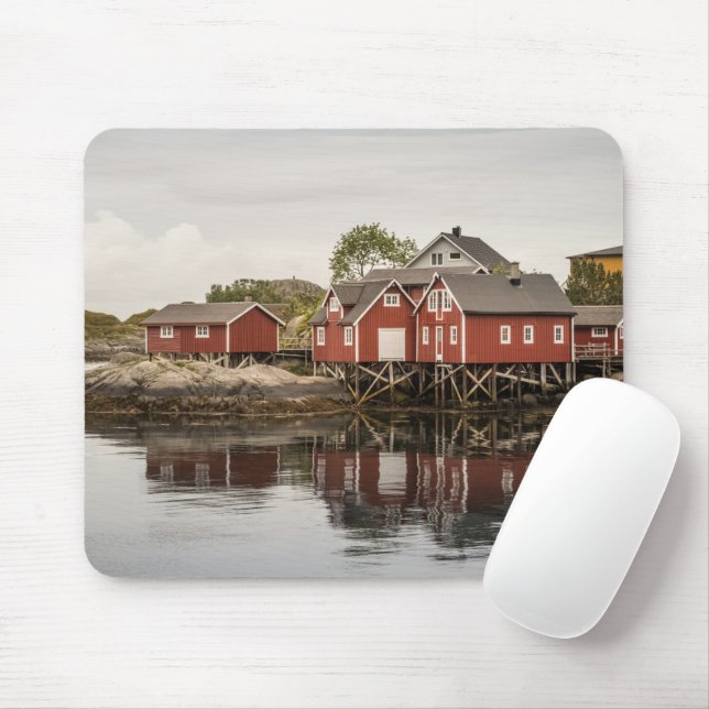 Tapis De Souris Boutiques de bateaux rouges classiques Norvège (Avec souris)