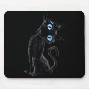 Tapis De Souris Bouton de Mème Mignon Chat Noir Paresseux Yeux Amo