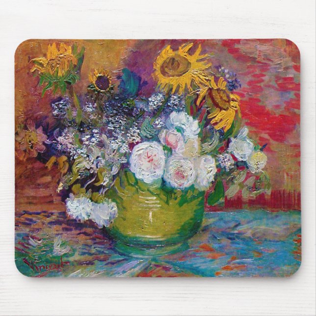 Tapis De Souris Bowl avec fleurs, Van Gogh (Devant)