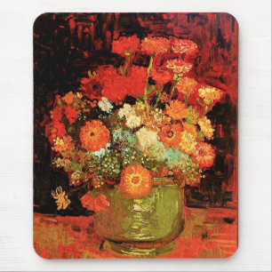 Tapis De Souris Bowl avec Zinnias par Vincent van Gogh,