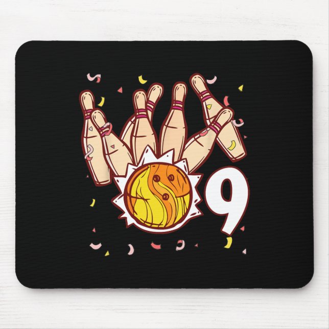 Tapis De Souris Bowling 9e Anniversaire Thème Bowling 9 Ans Drôle (Devant)