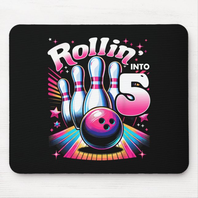 Tapis De Souris Bowling Birthday Rollin Into 5 Party 5th Birthday  (Devant)