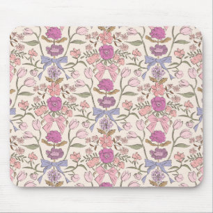 Tapis De Souris Bows et fleurs rustiques roses