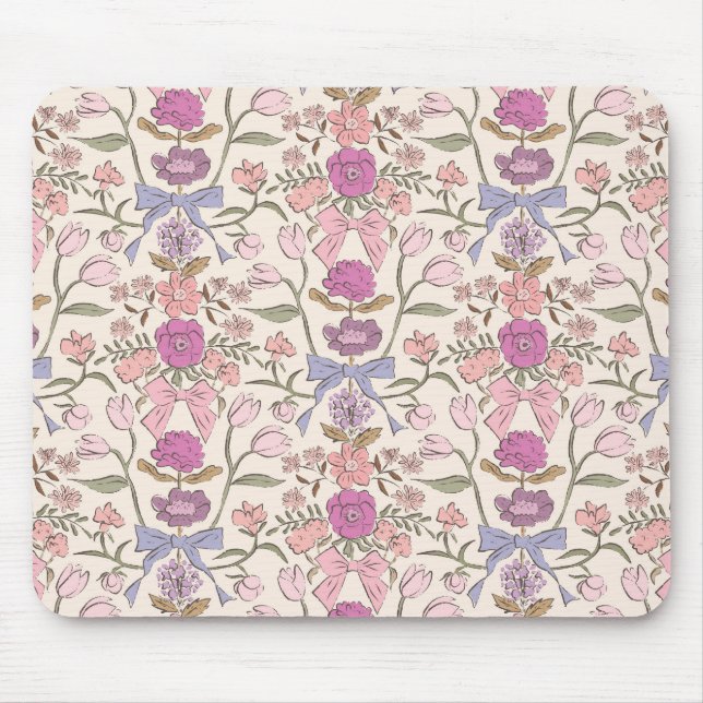 Tapis De Souris Bows et fleurs rustiques roses (Devant)