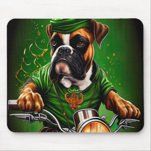 Tapis De Souris Boxer Chien Conduite Vélo St. Patrick's Day