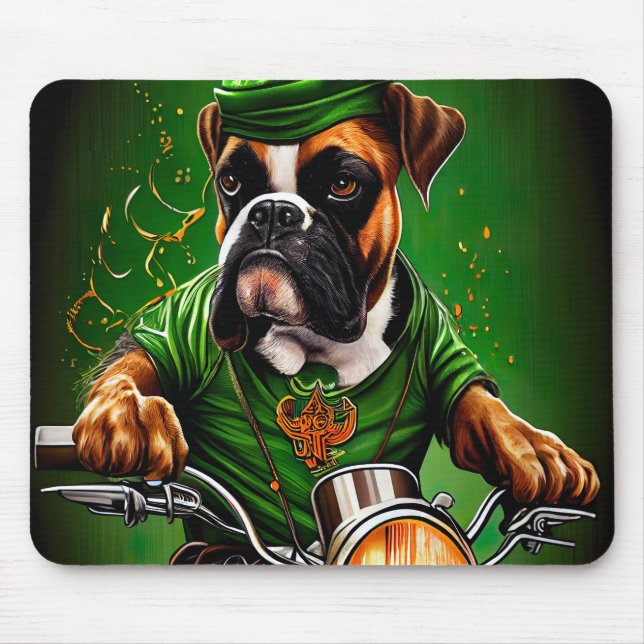 Tapis De Souris Boxer Chien Conduite Vélo St. Patrick's Day (Devant)