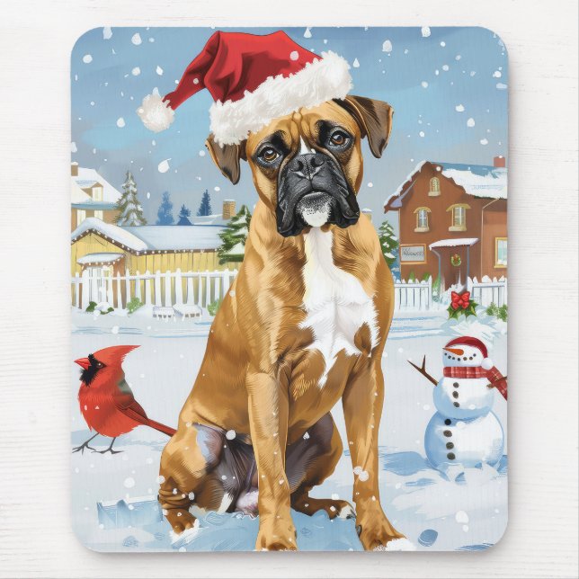 Tapis De Souris Boxer Chien Winter Wonderland Noël Joie (Devant)