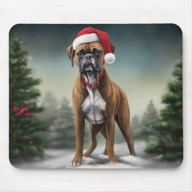 Tapis De Souris Boxer dans la neige de Noël (Devant)