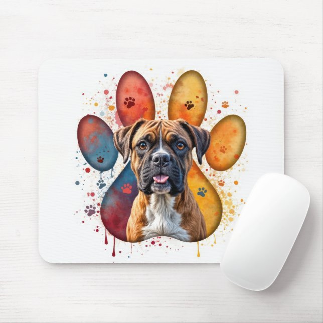 Tapis De Souris Boxer dans un Empreinte de patte aquarelle (Avec souris)
