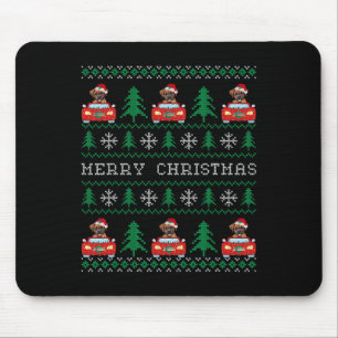 Tapis De Souris Boxer équitation voiture rouge laide chien de Noël