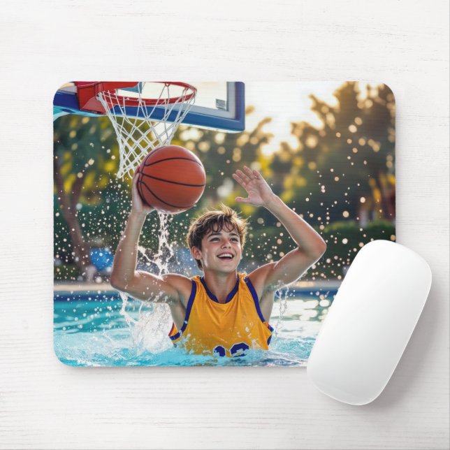 Tapis De Souris Boy Playing Basketball In a Swimming Pool (Avec souris)