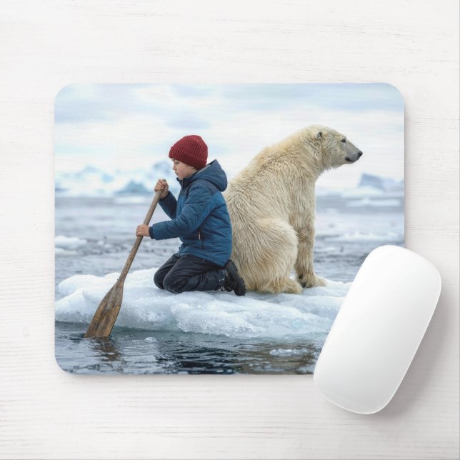 Tapis De Souris Boy Rescuing a Polar Bear (Avec souris)
