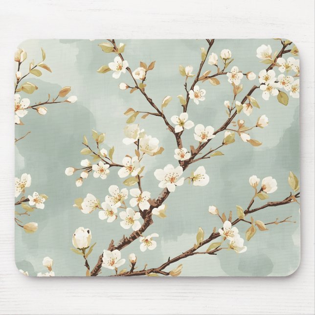 Tapis De Souris Branche botanique de fleur blanche délicate (Devant)