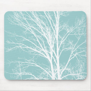 Tapis De Souris Branches d'arbre blanc bleu rustique