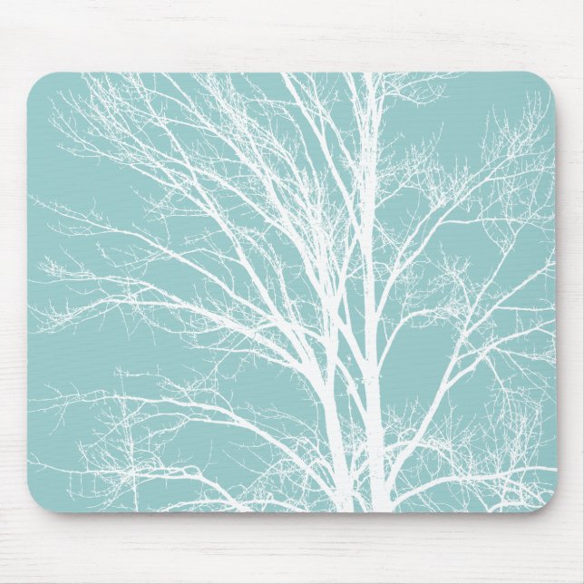 Tapis De Souris Branches d'arbre blanc bleu rustique (Devant)