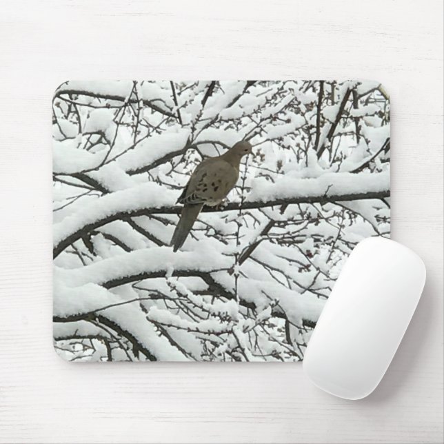 Tapis De Souris Branches d'arbre enneigées Oiseau (photographie pa (Avec souris)
