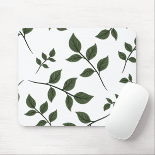 Tapis De Souris Branches de feuillage avec Feuilles verts en blanc