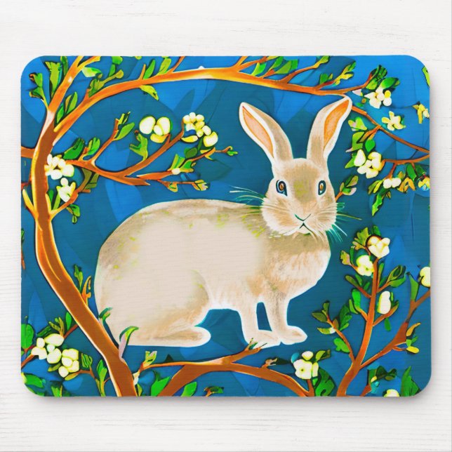 Tapis De Souris Branches de lapin sauvage et de fleurs (Devant)