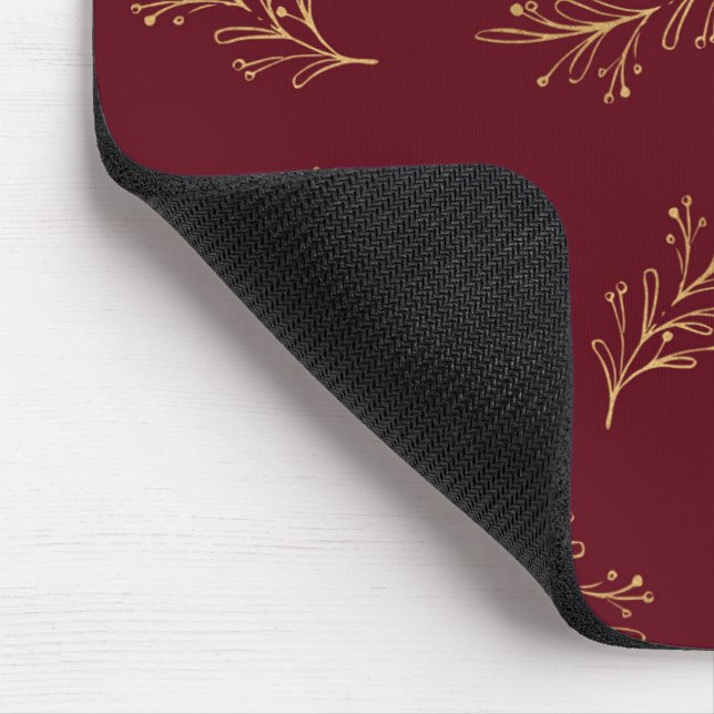 Tapis De Souris Branches de Noël Dorées Sur Arrière - plan Rouge (Coin)