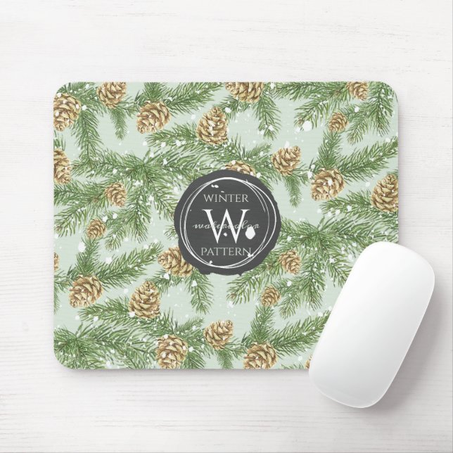 Tapis De Souris Branches de pin et cônes de pin Motif d'aquarelle (Avec souris)