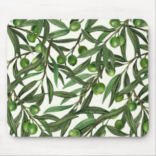 Tapis De Souris Branches d'olive sur blanc