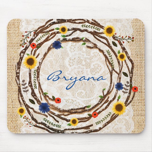 Tapis de souris Branches Florales Rustiques Dentel (Devant)